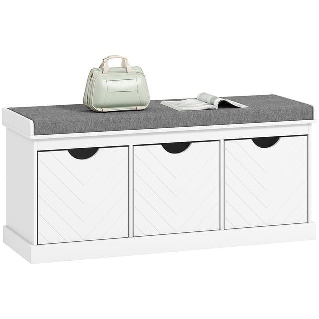 HOMCOM Shoe Storage Bench with 3 Removable Drawers and Padded Seat, White