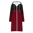 thumbnail image 5 of Gamivast Long Fleece Lined Jackets for Women Color Block Oversized Hooded Full Zip Warm Coats Fall Fashion Long Sleeve Drawstring Outerwear with Pockets Cold Winter Clothes, 5 of 5