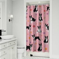 Boston Terrier Dogs and Flowers Shower Curtain 36"x72" ,Bathroom Decorative Shower Curtains Set with 12 Hooks,Modern Waterproof Washable Shower Curtain