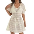 thumbnail image 1 of Vestido de Verano Casual de Moda de Resort de Mujeres Encaje Vestido de Playa con Cordón de Cintura Y Falda Atada con Arco Media Manga Cuello en V Vestido de Verano de las Mujeres, 1 of 5