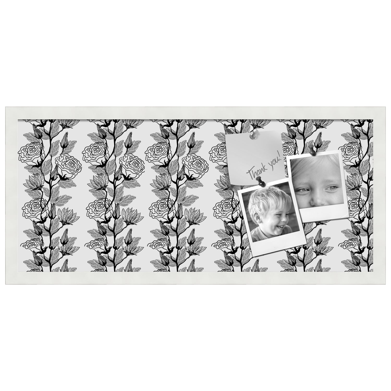 PinPix 28x12 Custom Cork Bulletin Board Floral Design Continuous Roses Poster Board Has a Fabric Style Canvas Finish, Framed in Floral Design Continuous Roses, by ArtToFrames (PinPix-204)
