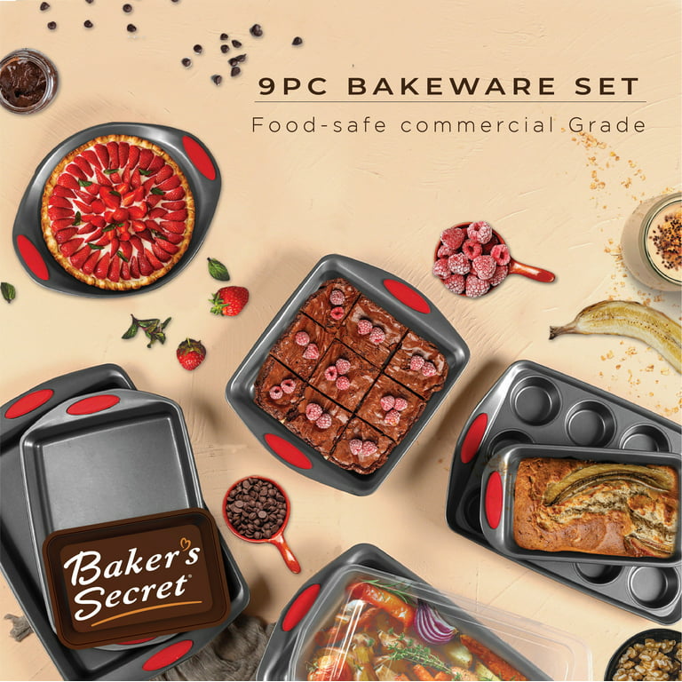 Baker's Secret Bakeware Sets - 9 Pieces Baking Pans Set with Grip - Baking Sheets for Oven Nonstick Set, Wedding Registry Items Baking Dishes for