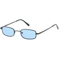 thumbnail image 2 of 90's Small Rectangle Sunglasses Slim Arms Color Tinted Lens 45mm (Black / Blue), 2 of 4