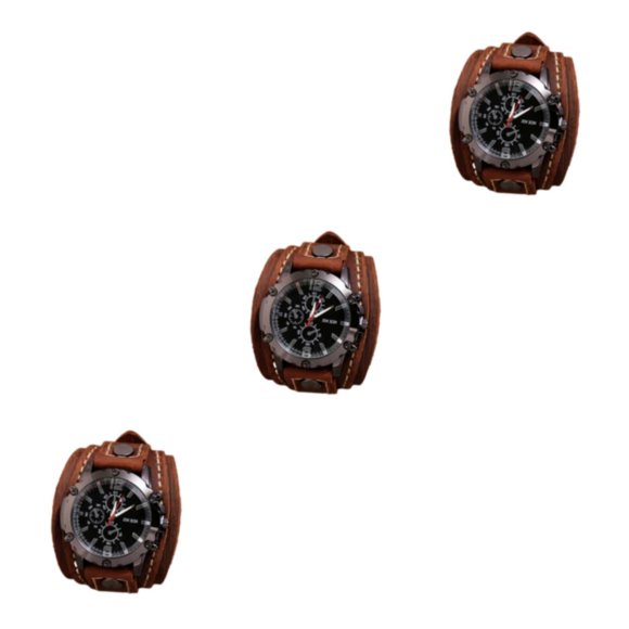 Sonducket Punk Vintage Wrist Watch Wide PU Strap Belt Numeral Leather Roman Cuff Type1