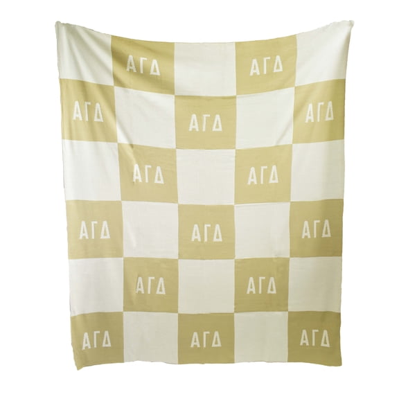 Sorority Shop Alpha Gamma Delta Acrylic Knit Blanket - Stylish Beige Checkered Blanket Perfect for Big Little Sorority Gifts - Soft, Cozy, and Comfortable Gift Blanket for Women - 50" X 62"