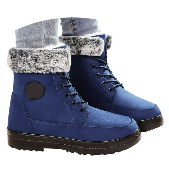 YLYL Women Winter Boots Snow Warm Cotton Fur Lined Shoes Lace up Comfortable Non Slip Platform Outdoor Ankle Boots