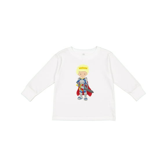Inktastic Prince, King, Knight, Sword, Crown, Blond Hair Boys Long Sleeve Toddler T-Shirt