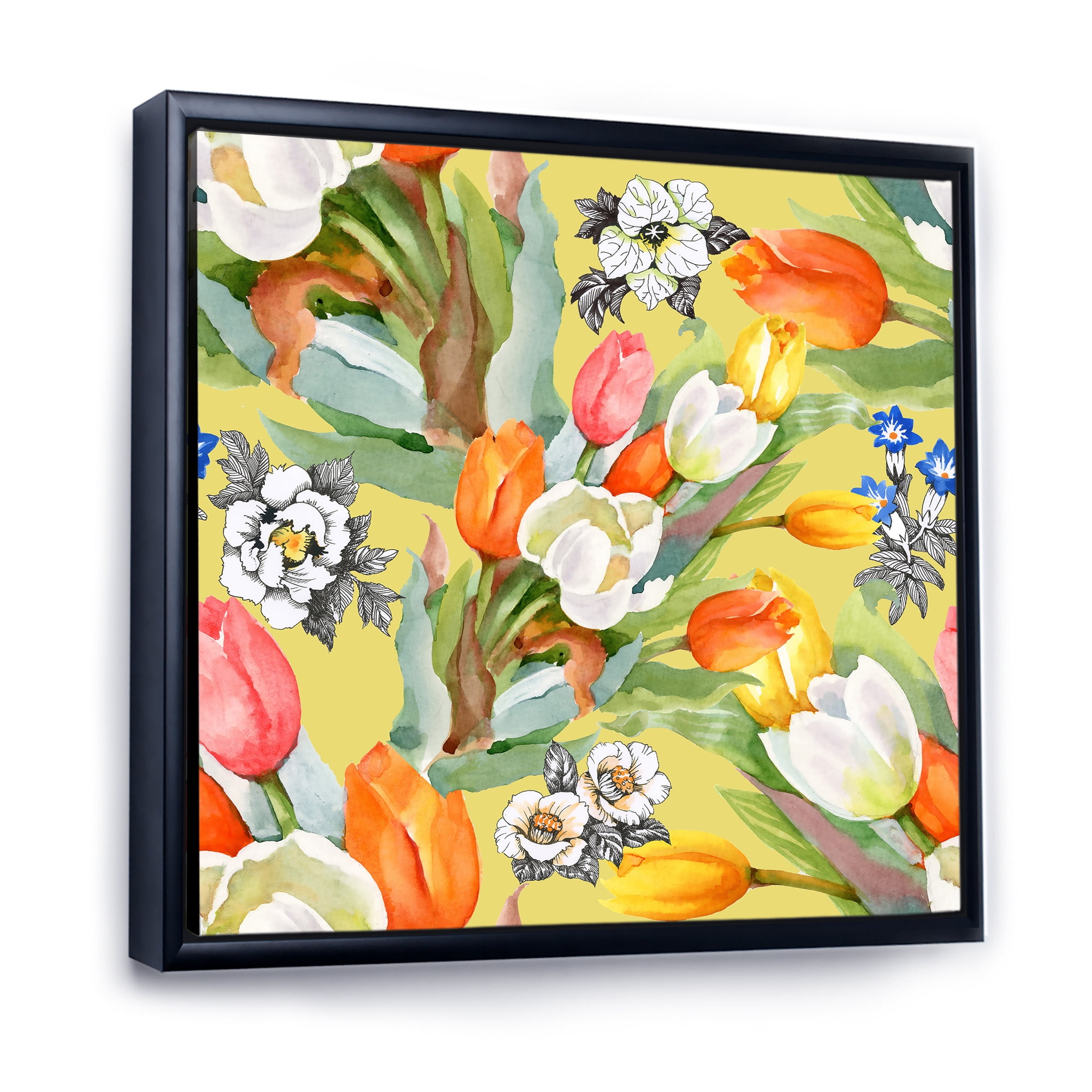 Designart 'Blooming Orange and White Tulips IV' Traditional Framed Canvas Wall Art Print