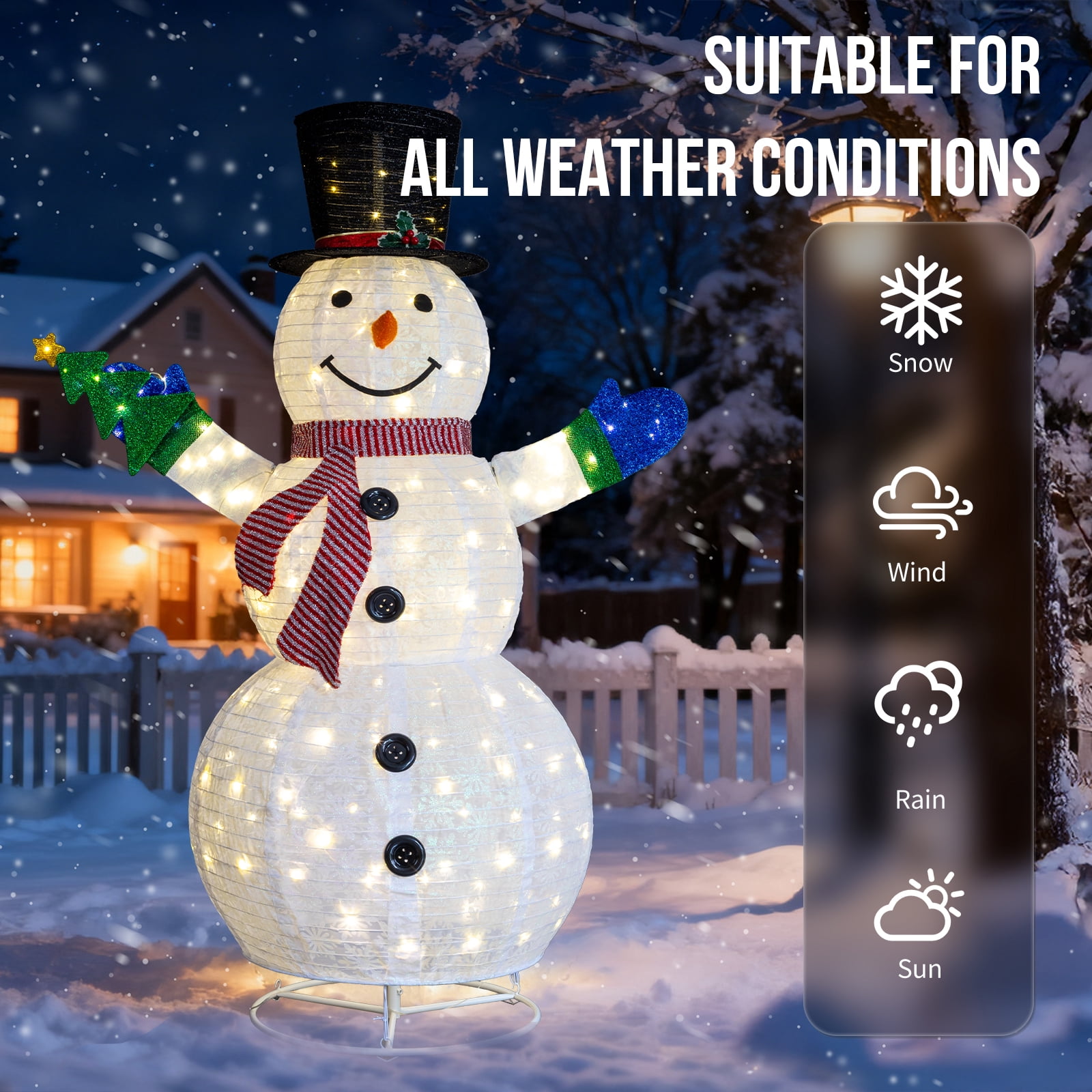 Astoutdoor Lighted Snowman Holding Small Tree Christmas Yard Decoration, Pre-Lit Pull-Up Snowman with 200 Warm White LEDs, Indoor Outdoor Holiday Display, White