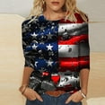 thumbnail image 2 of 3/4 Sleeve T-Shirts for Womens Summer Independence Day Patriotic T Shirts USA Flag Star Printed Tee Shirts Round Neck Tops Light Breathable Blouses Holiday Beach Party Outfits, 2 of 5