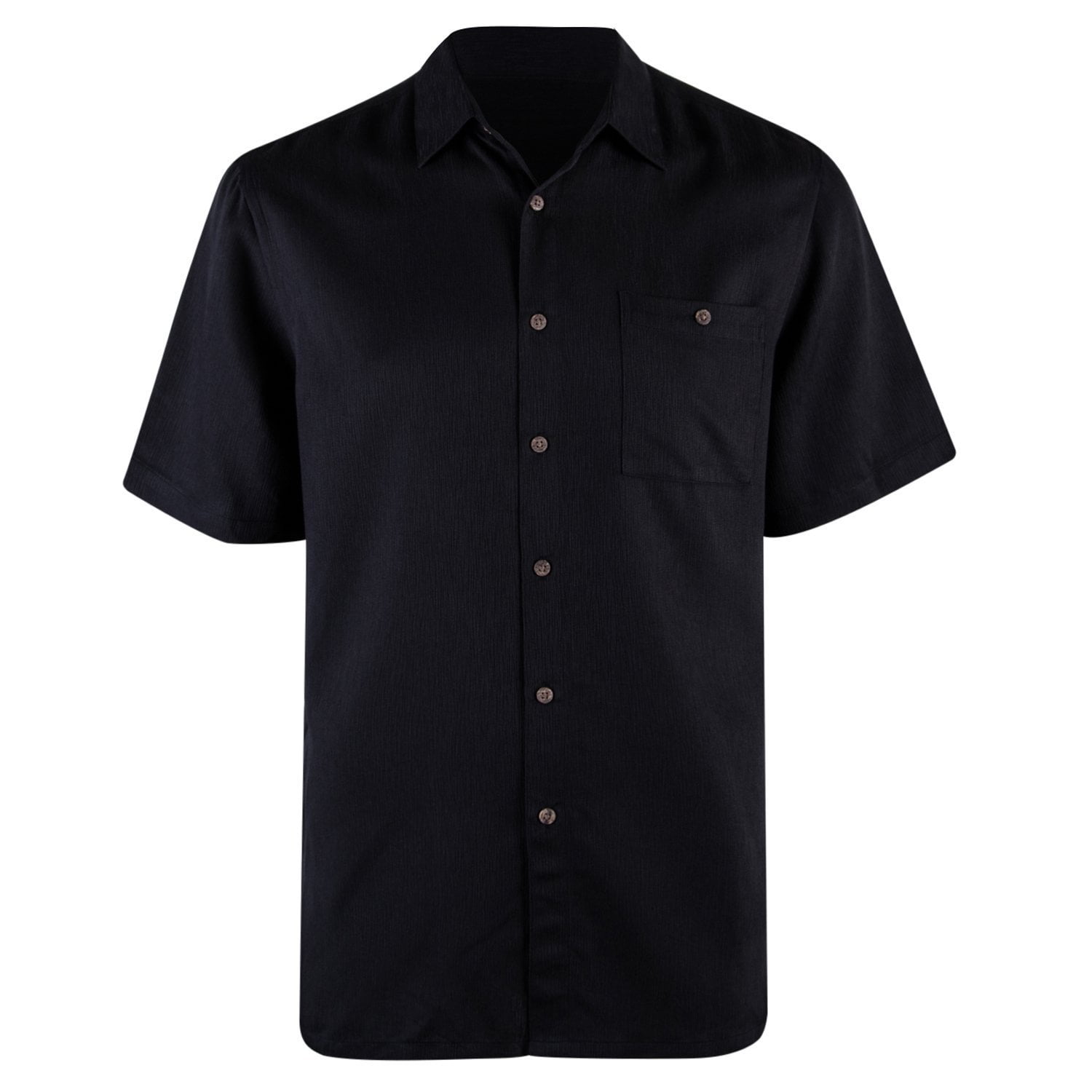Campia Mens Textured Solid Crepe Weave Shirt (Black, M) Short Sleeve ...