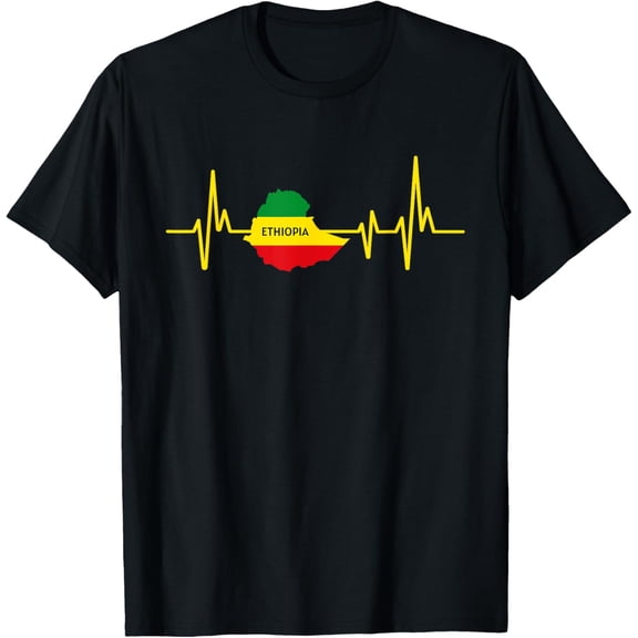 men and women can wear,Heartbeat Design Ethiopian Flag Ethiopia T-Shirt