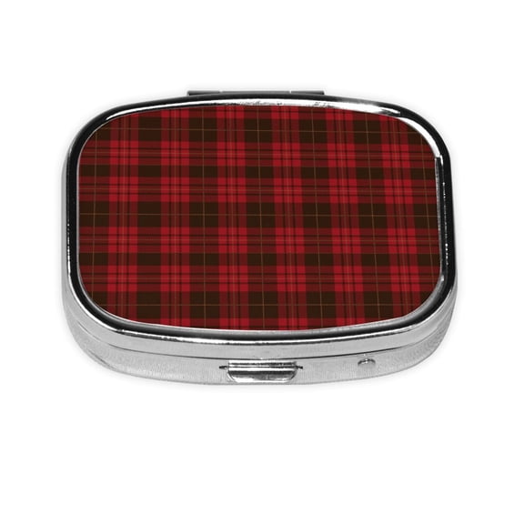 Black Red Tartan Small Pill Case For Pockets & Purses 2 Compartment Travel Medicine Organizer