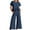 Navy, variant on pstuiky Two Piece Outfits for Women, Women's Cotton and Linen Sets 2 Piece Printed Short Sleeve Crew-Neck Top and Pants Suit Short Sleeve Crew-Neck Suit on Sale Navy XXL