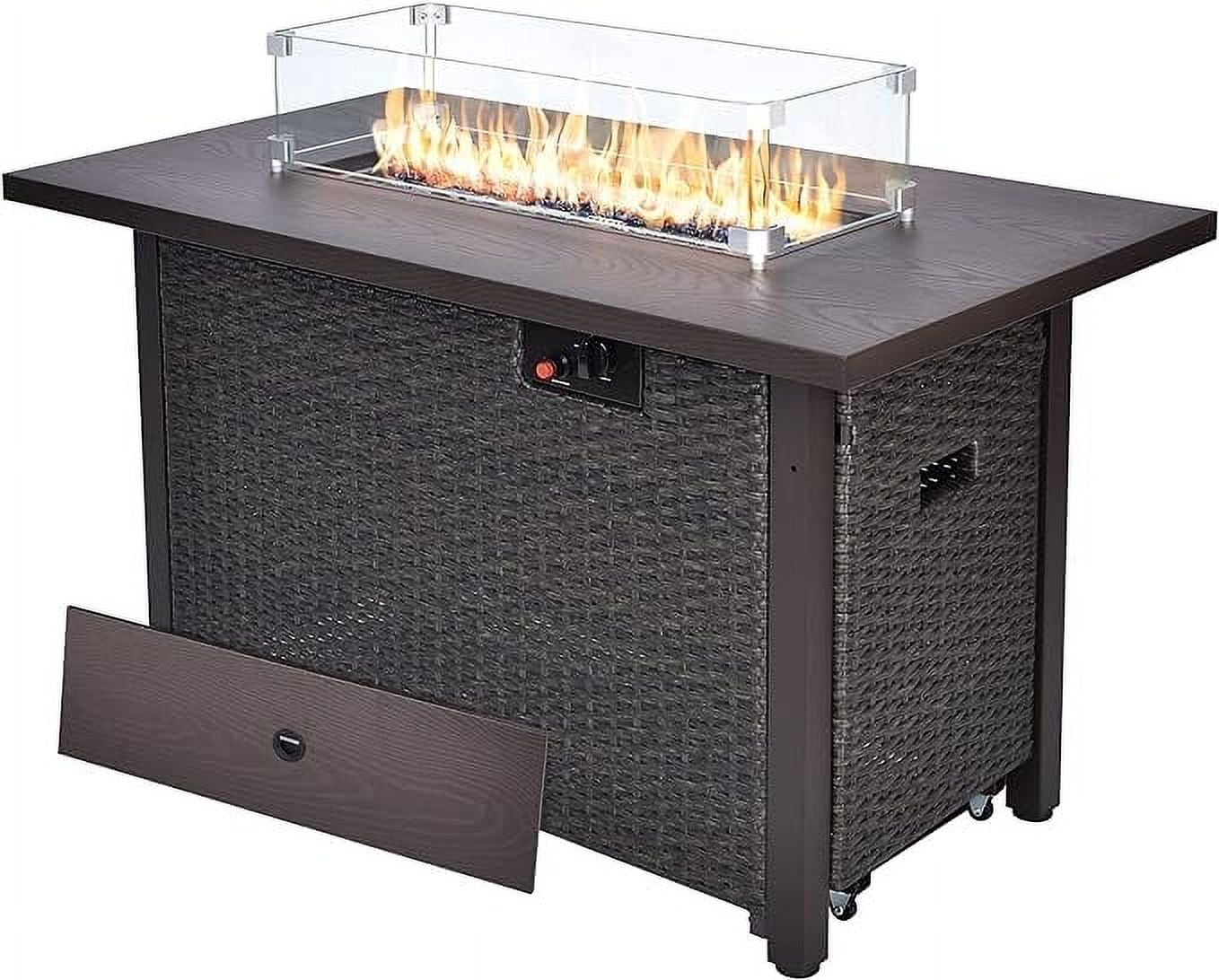 42" Propane Fire Pit Table 50,000 BTU Steel Gas Fire Pit with Rain Cover, Glass Rock and Steel Lid for Outside