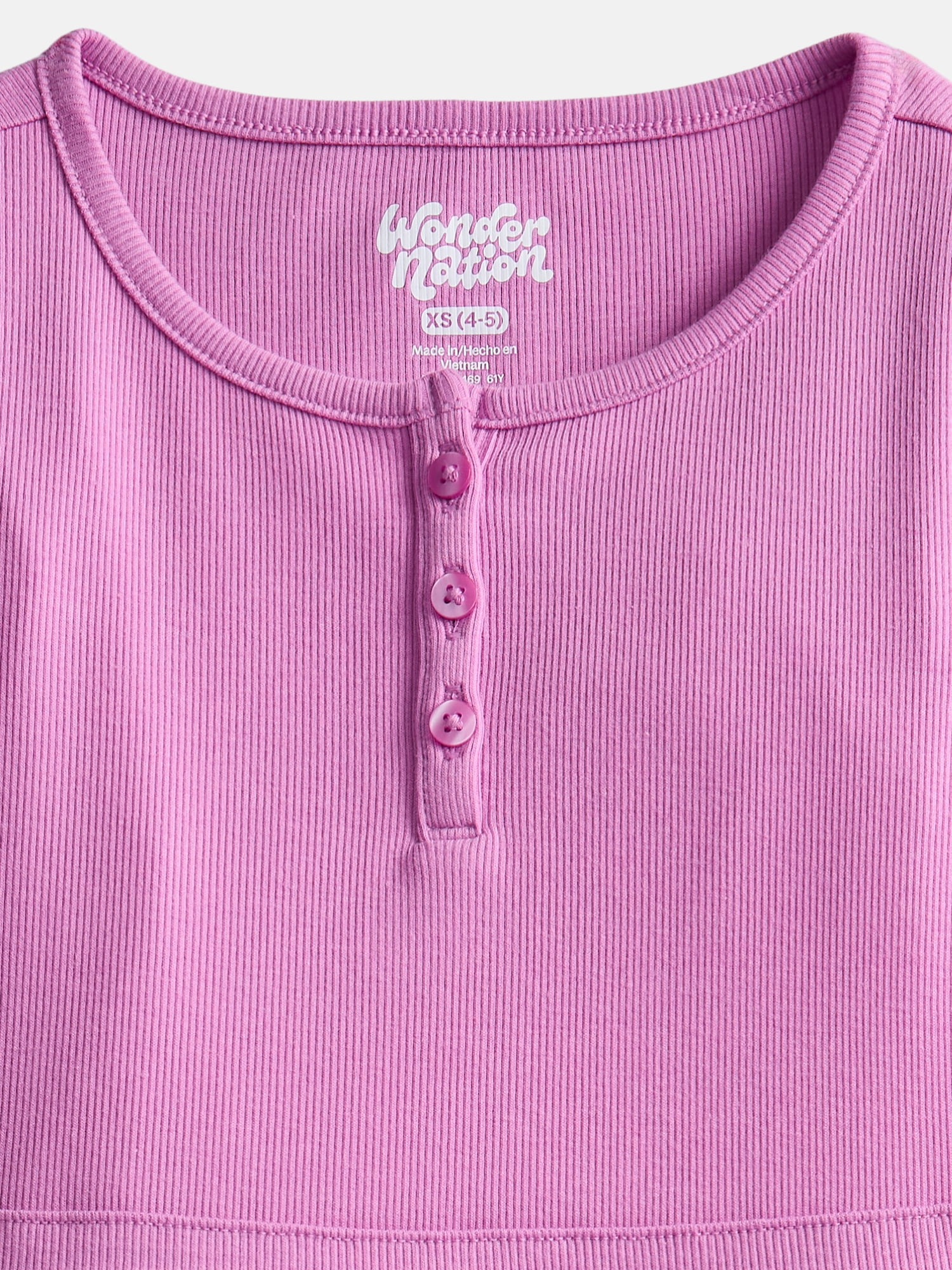 Wonder Nation Girls' Ribbed Henley Dress with Short Sleeves, Sizes 4-18