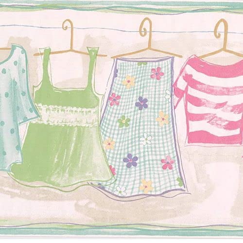 CONCORD WALLCOVERINGS â„¢ Papier Peint Vintage pour Placard avec Robes Jupes Chemises, Couleurs Rose Vert Bleu Violet, Taille 10,25 Pouces par 15 Pieds RK6913B