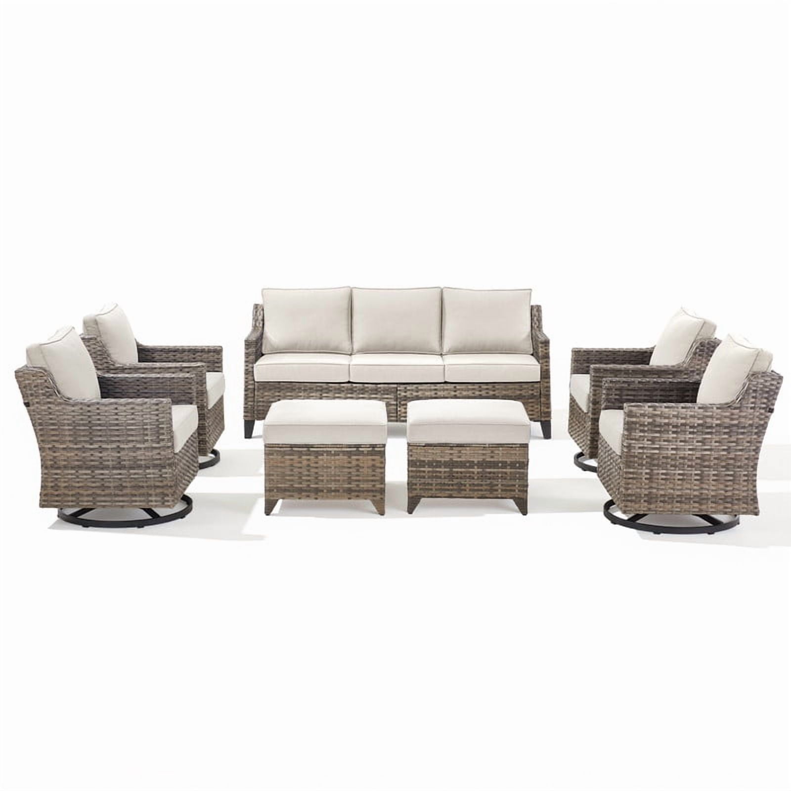 PARKWELL 7 Piece Outdoor Patio Furniture Set,All-Weather Rattan Conversation Set with Deep Seat Couch,Swivel Glider Chair and Foot Rest,9-Seat Furniture Sets for Deck, Backyard,Gray/Beige