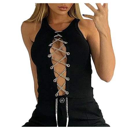 

CYMMPU Women Clothing Women s Sexy Bustier Streetwear Sleeveless Cami Vest Slim Fit Crop Tops Summer Shirts Cropped Tank Round Neck Tank Black