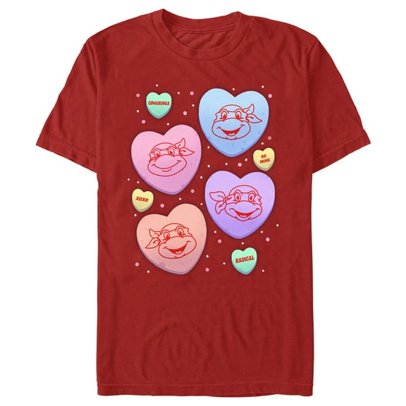 Boy's Teenage Mutant Ninja Turtles Candy Hearts  Graphic Tee Red Large