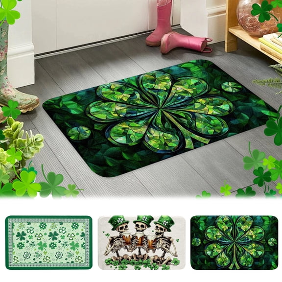 Vwrxbz St. Patrick's Day Door Mat Shamrock Clover Welcome Mat, Non Slip Porch Entryway Rug for Indoor Outdoor Front Door, Irish Festival Green Decor for Home, Office, 16x24 Inch