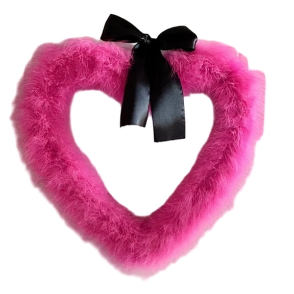 Chanana Hot Pink Feather Heart Wreath - Handmade Valentine's Day Wreath - Lightweight Fuzzy Indoor Home Wall Decoration and Front Door Decor