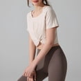 thumbnail image 5 of Ounisa Women Workout Crop Tops Short Sleeve Twist Front Yoga Shirts Athletic Gym T-Shirts Performance Running Activewear Tees, 5 of 6