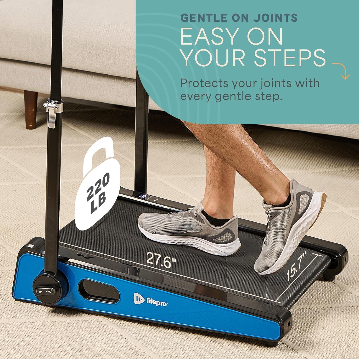 LifePro Small Mini Walking Pad Treadmill – Compact, Portable, Installation-Free, Under-Desk Design with Adjustable Incline, 3MPH Speed, 220lbs Capacity