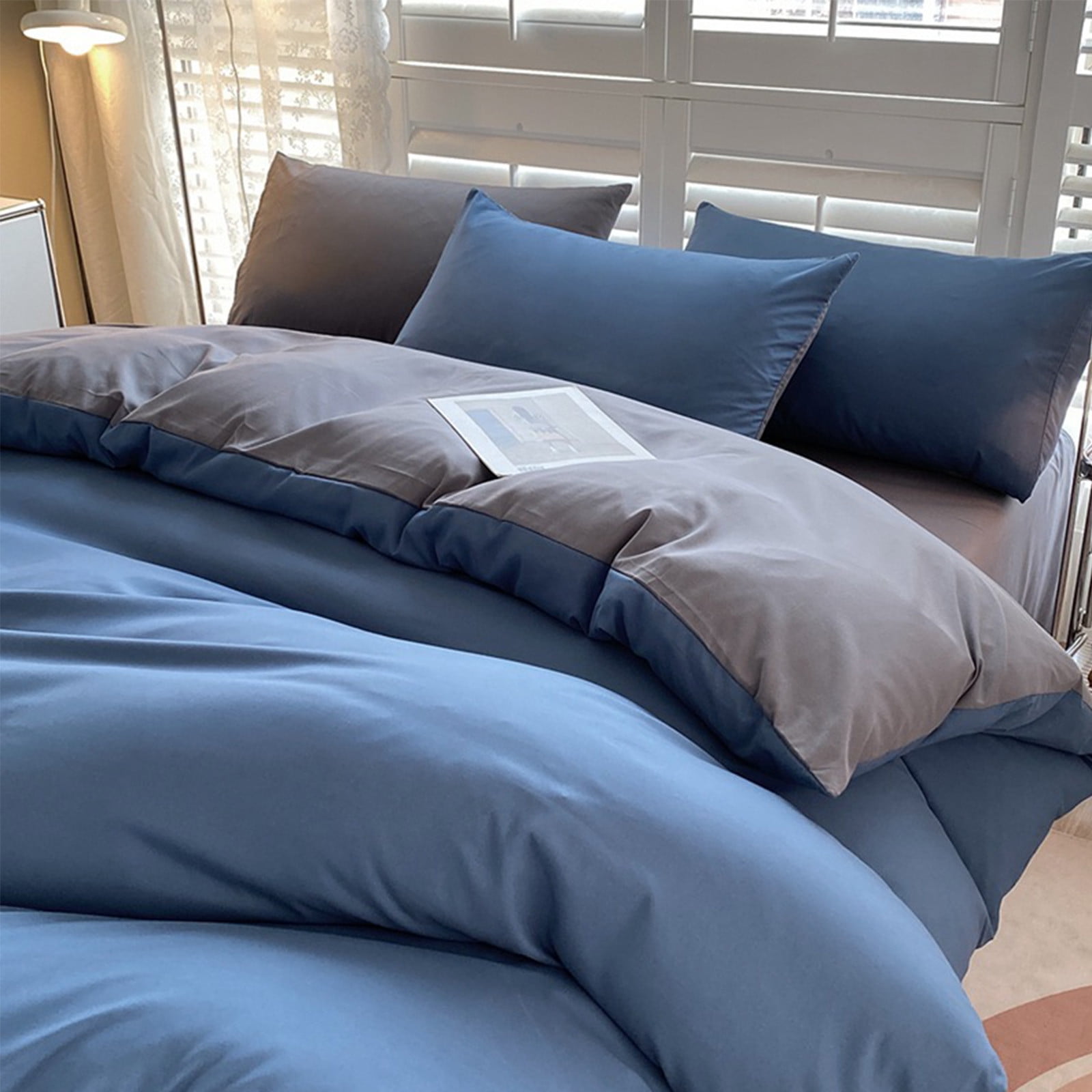 4 Piece Bed Sheets Queen/King Size Bedding Set with Duvet Cover Fitted Sheet 2 Pillowcases Soft Washed Polyester Wrinkle Free Easy Care by PALIFEUR