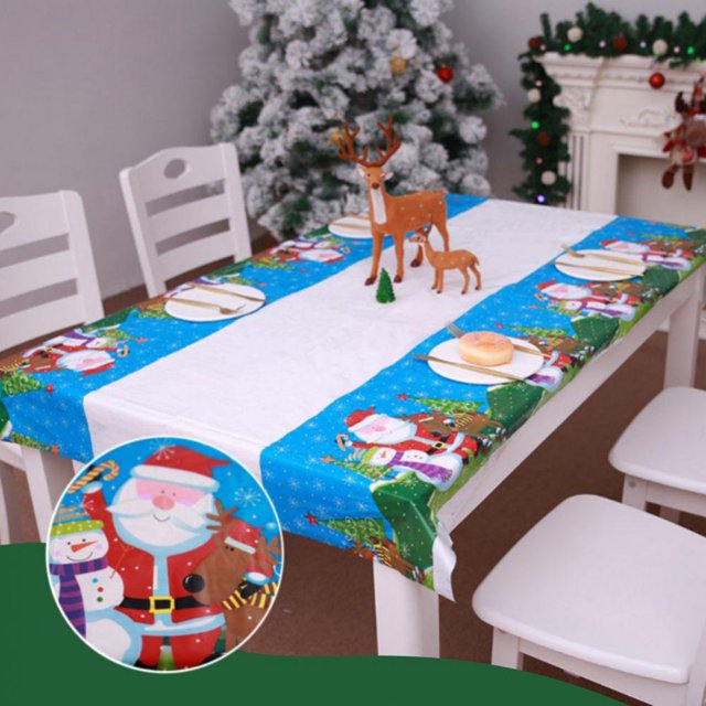 Christmas Tablecloth Plastic - Disposable Christmas Table Cloth for Christmas Party Table Decorations - Indoor Outdoor Home Kitchen Table Cover - Rectangle 43 x 72Inch