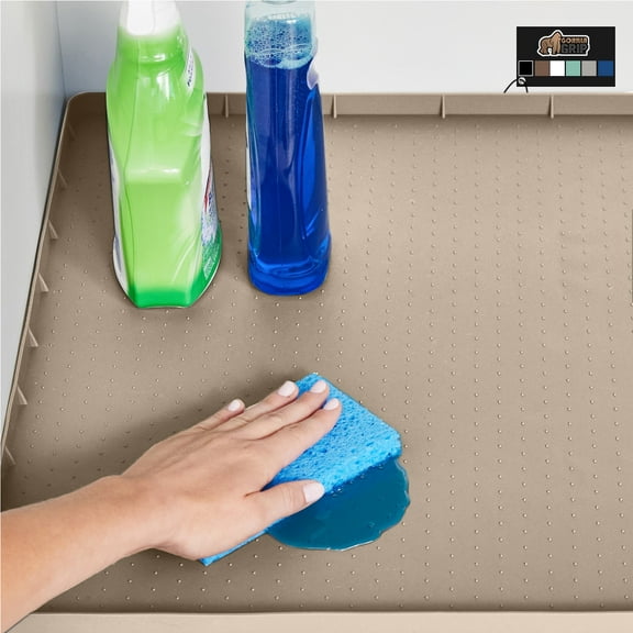 Gorilla Grip Waterproof Silicone Under Sink Mat with Lip for Kitchen and Bathroom, 34 x 22 in, Beige