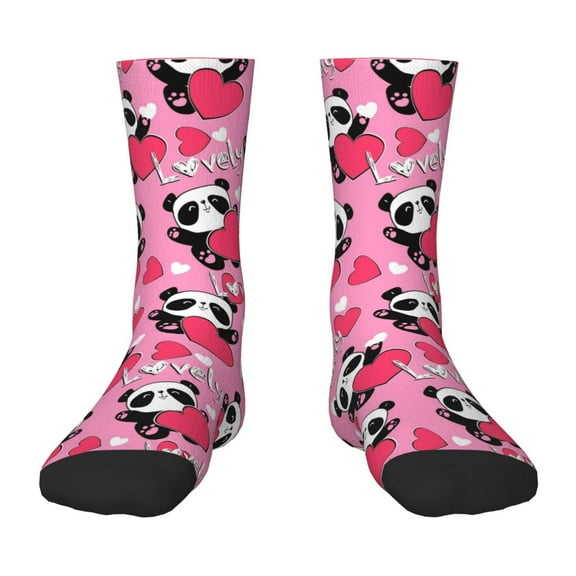 Rateoe Panda Heart Valentine Pattern Children's Socks, Socks Gifts ,kids Crew Soft Cotton Socks , Moisture-Wicking, Durable, Ideal for Daily Wear & Sports