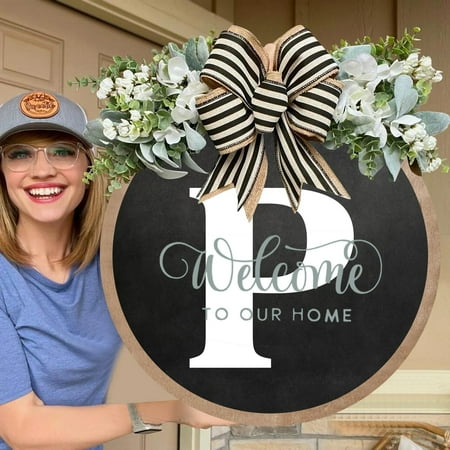 

Hot Sale Funny Welcome Sign Front Door Rustic Round Outdoor Indoor Spring Wreath Farmhouse Porch Wreath Wood Decoration Sign Housewarming Summer Fall Home Wall Decor