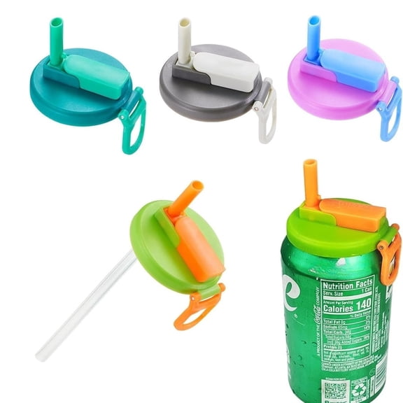 4-Pack Soda Can Lids with Straw – Reusable Soda Can Covers with Silicone Straw, BPA-Free, Fits Standard Canned Beverages, Beer, Juice, and Seltzer, 4 Color