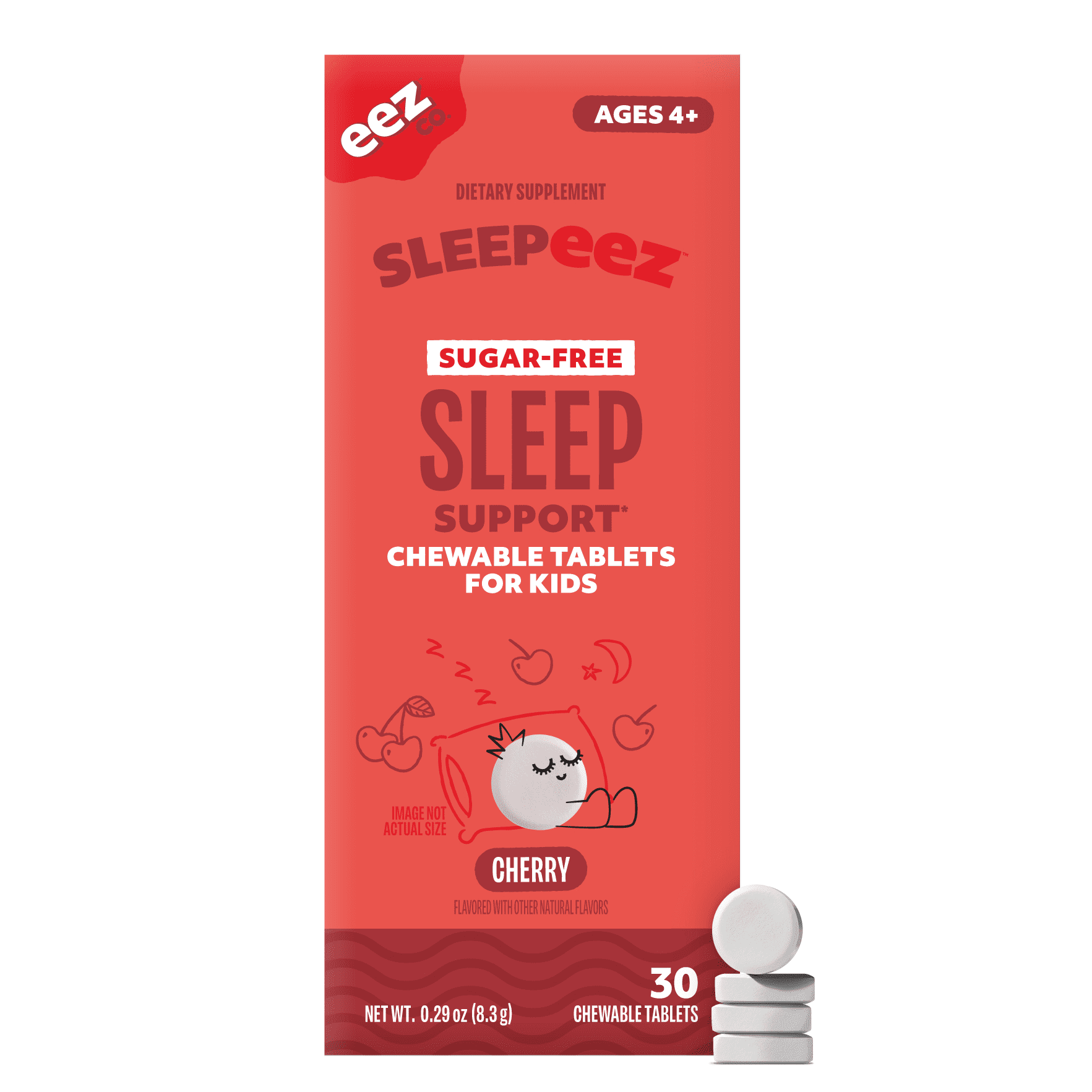 Sleepeez Sugar-Free 1mg Melatonin Chewable Tablets for Kids - Cherry Flavor, 30 Count