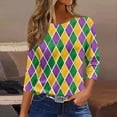 thumbnail image 2 of JGNGSHN Mardi Gras Tops for Women 3/4 Length Sleeve Tops Round Neck Clothes Carnival Themed Party Parade Top 3D Shirt Loose Fit Tees Trendy Tee Shirts, 2 of 5