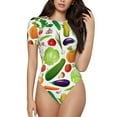 thumbnail image 2 of Uemuo Vegetables2 Pattern Women's One Piece Short Sleeve Swimsuit Rash Guard Surfing Modest Quick-drying Swimsuit Beach Essentials-Small, 2 of 9