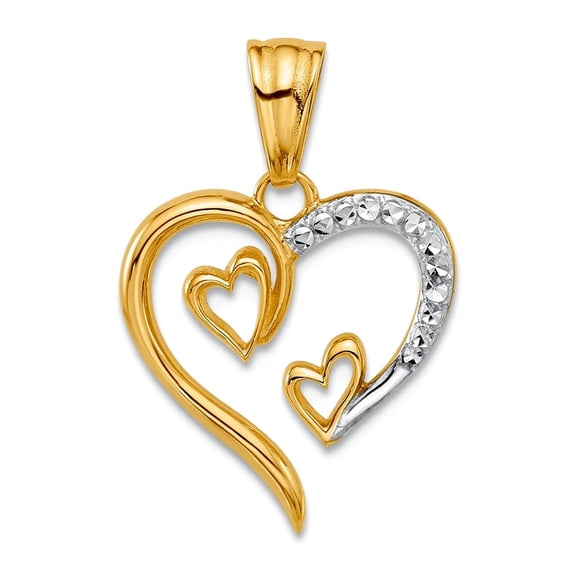 16.3mm 14k With White Rhodium Sparkle-Cut Open Love Hearts Pendant Necklace Pendant for Women