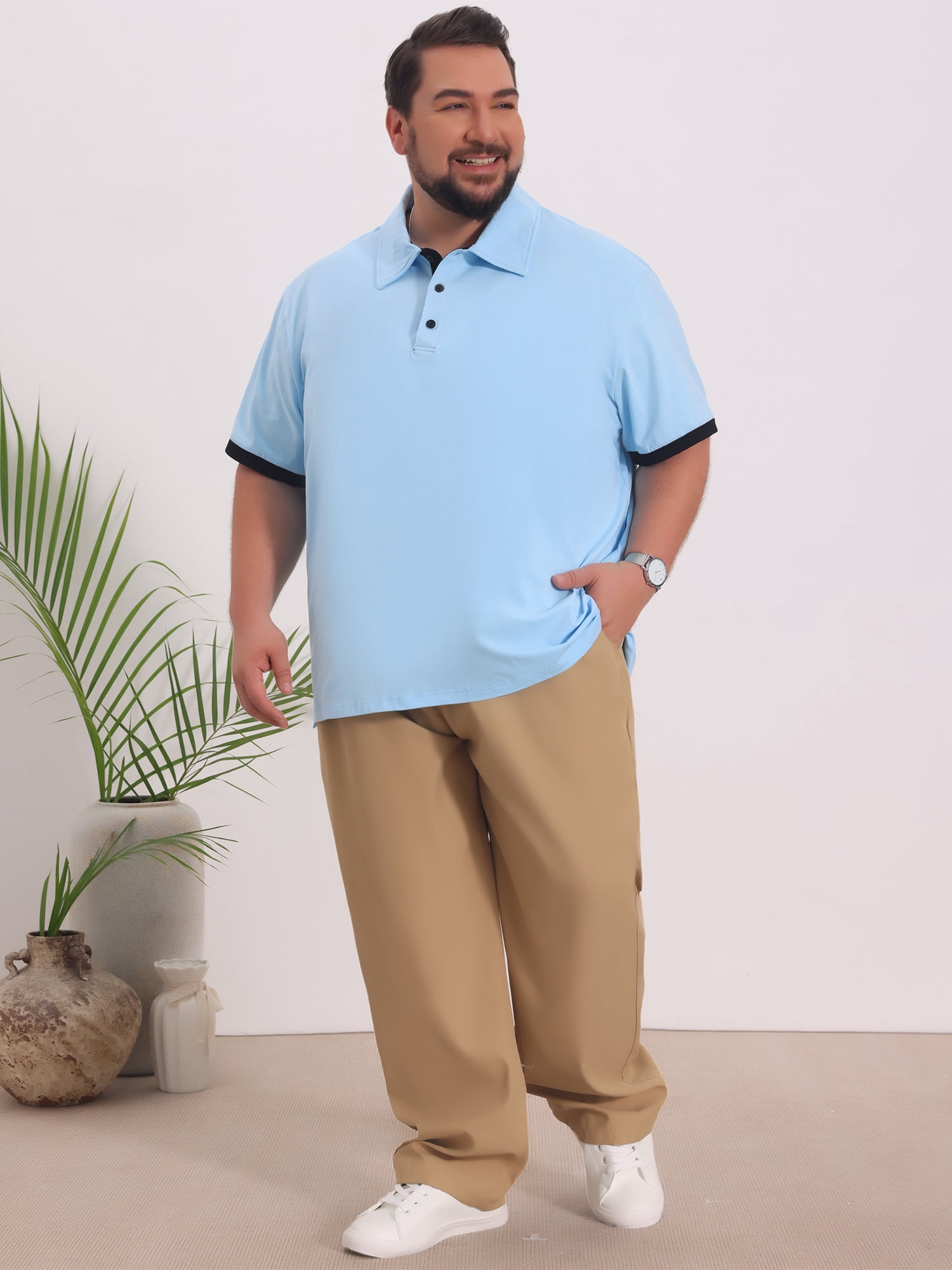 DARING DIVA Men's Big Tall Business Short Sleeve Office Knitted Golf Shirts 3XL Light Blue