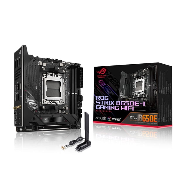 ASUS ROG Strix B650E-I Gaming WiFi AMD B650 AM5 Ryzen™ Desktop 9000 8000 y 7000 Mini-ITX Placa base mITX, 10+2 etapas de potencia, DDR5, 2 ranuras M.2, PCIe® 5.0, LAN 2.5G, WiFi 6E, USB 3.2 Gen 2x2 ti