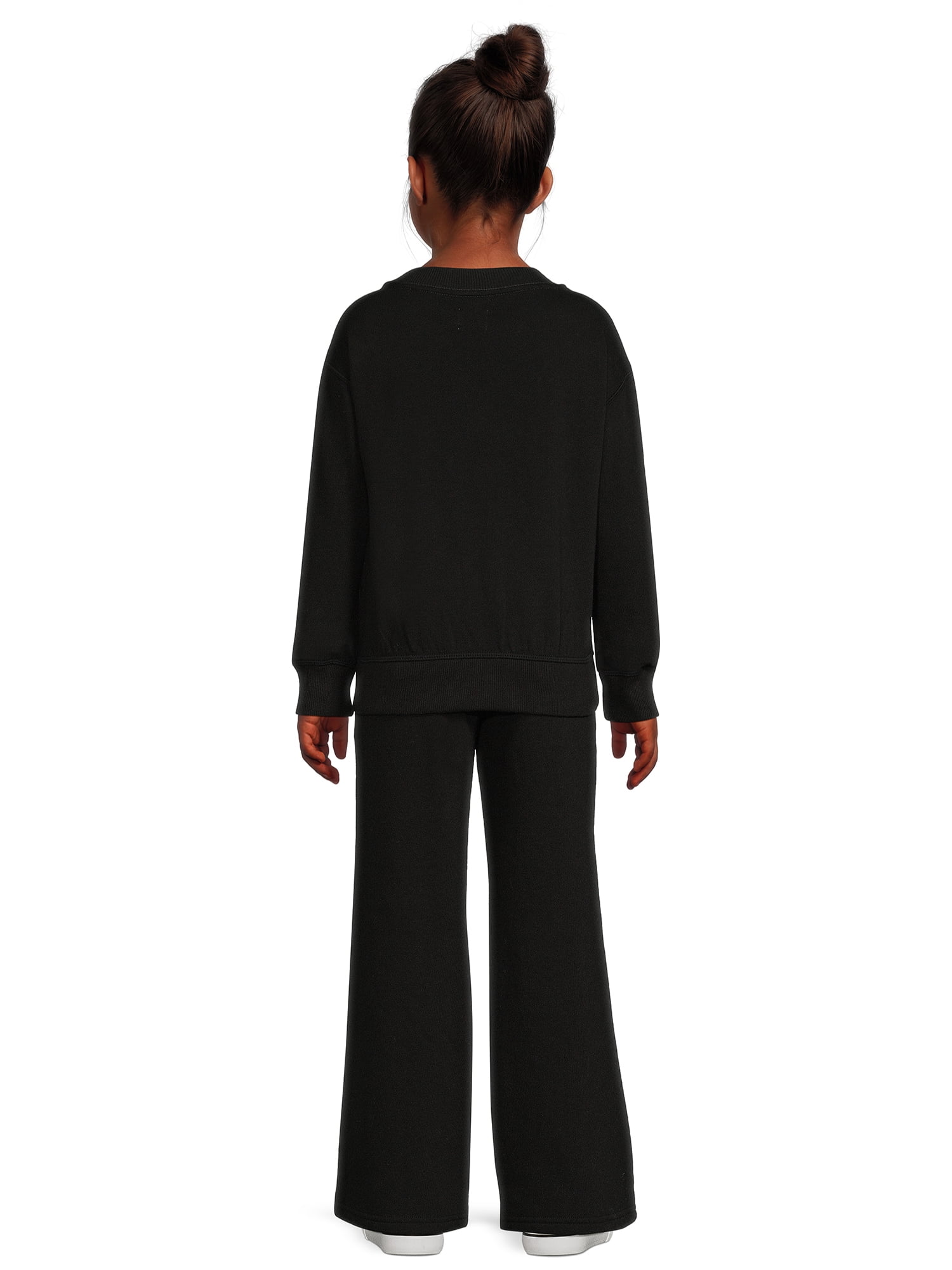 Wonder Nation Girls Fleece Crewneck and Flare Sweatpant 2-Piece Outfit Set, Sized 4-18 & Plus