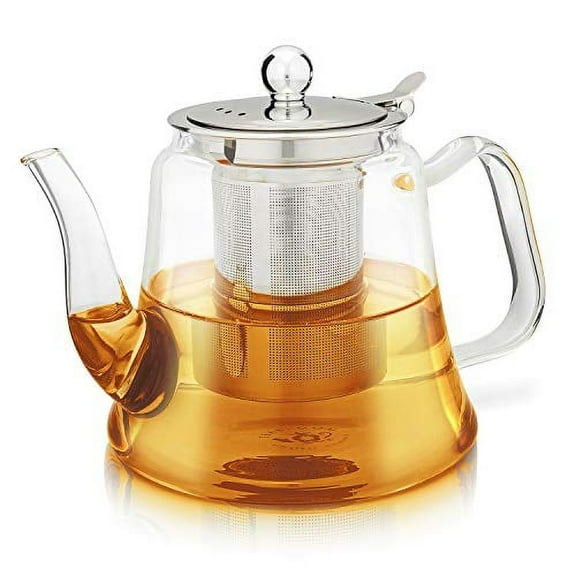 Teabloom Siena Teapot  Premium Borosilicate Glass Teapot with Removable Loose Tea Infuser  Stovetop Safe  Tea for Two  30 oz. / 900 ml (2-3 Cups)