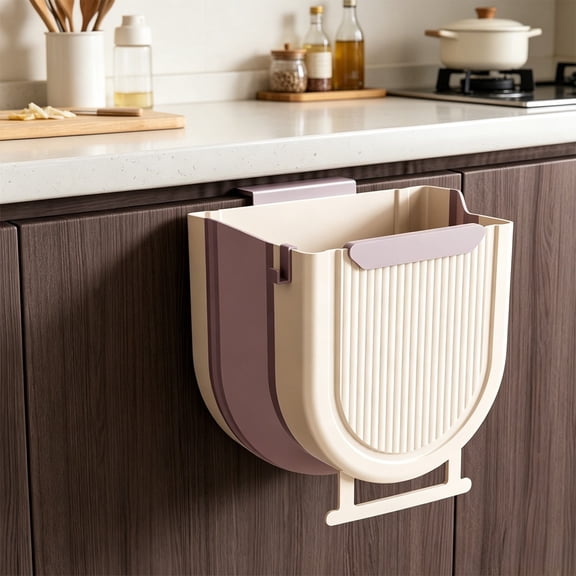 Foldable Wall Mounted Trash Can, No Drill Hanging Cabinet Trash Bin, Space Saving Collapsible Garbage Can for Kitchen, Bathroom and Dorm Room
