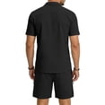 thumbnail image 6 of BLTIBY Mens 2 Piece Outfits Summer Set Short Sleeve Button Down Lapel Shirts and Shorts Beach Casual Jogging Suits with Pockets Black S, 6 of 6