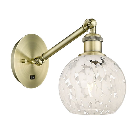 317-1W-AB-G1216-6WM Innovations Lighting White Mouchette - 1 Light Arm Adjusts Up and Down Wall Sconce In Modern Style-8 Inches Tall and 6 Inches