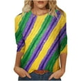 thumbnail image 2 of Visit the JURANMO Store Women Mardi Gras Outfits Mask Graphic Carnival Themed Party T Shirts Crew Neck 3/4 Sleeve Parade Tops Purple XL, 2 of 6