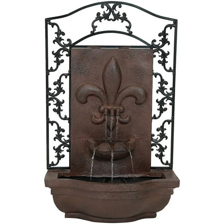 Sunnydaze 33 H Electric Polystone French Lily Design Outdoor Wall-Mount Water Fountain Iron Finish
