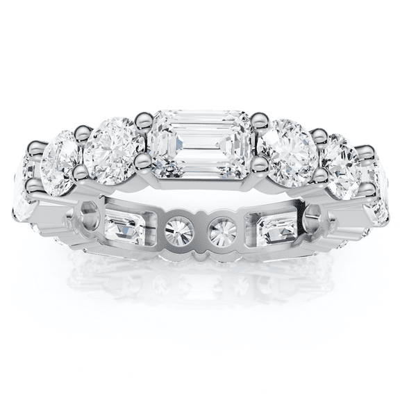 Pompeii 5 3/4 Ct Emerald & Round Diamond Eternity Ring 14k Gold Lab Grown Stackable Band