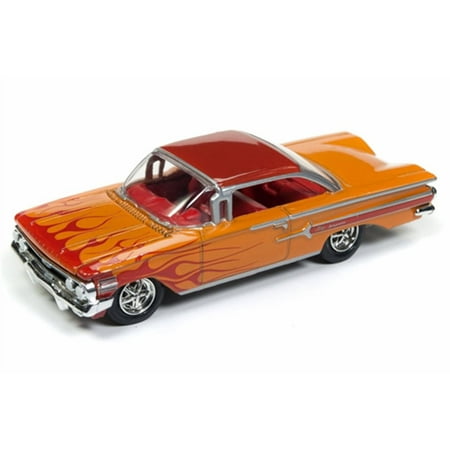 - 1960 Chevy Impala, Orange Flames - Round 2 RC008/48B - 1/64 Scale Diecast Model Toy Car