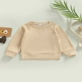 thumbnail image 3 of EIMELI Bébé Garçon Fille Solide Coton Pull Col Rond Manches Longues T-Shirt Tops Printemps Vêtements d'Automne Brun 2-3 Ans, 3 of 7